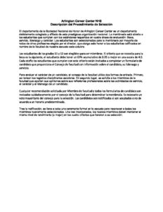 Spanish Translation Arlington Career Center NHS Selection Description