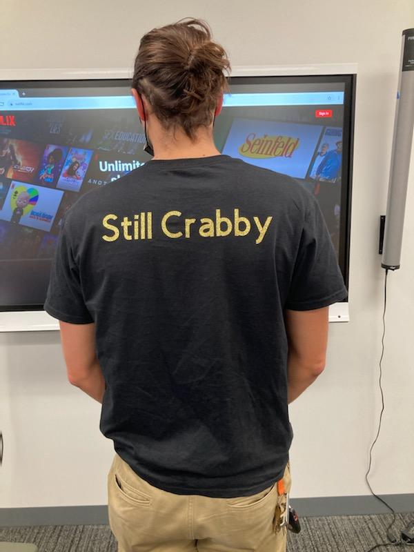 Still crabby on back of t-shirt