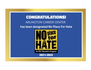 No Place for Hate Emblem on Blue and Yellow Background