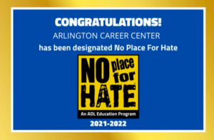 Blue and Yellow background with No Place For Hate Logo