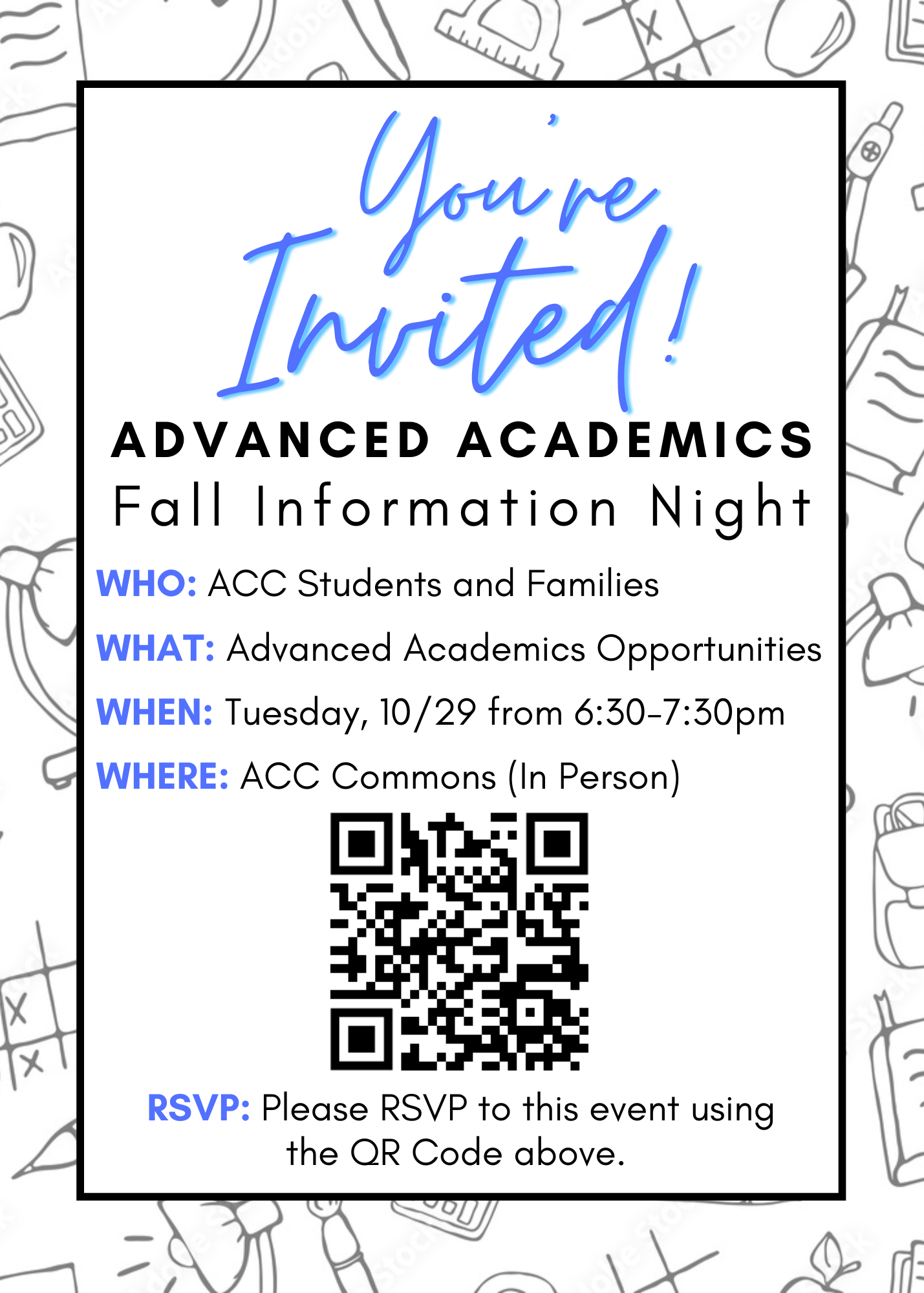 Information Night flyer with QR code to register for the event on Tuesday, October 29.