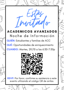 Information Night flyer with QR code to register for the event on Tuesday, October 29.