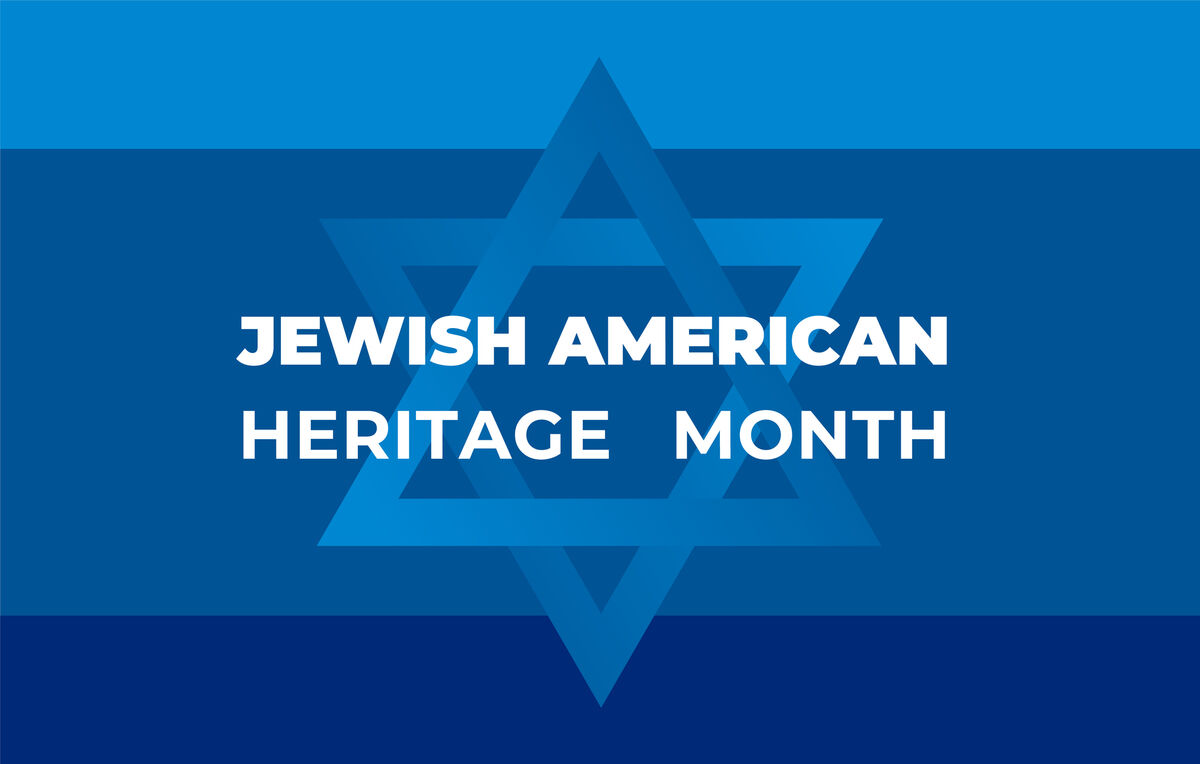 Blue background with Star of David, Jewish American Heritage Month graphic