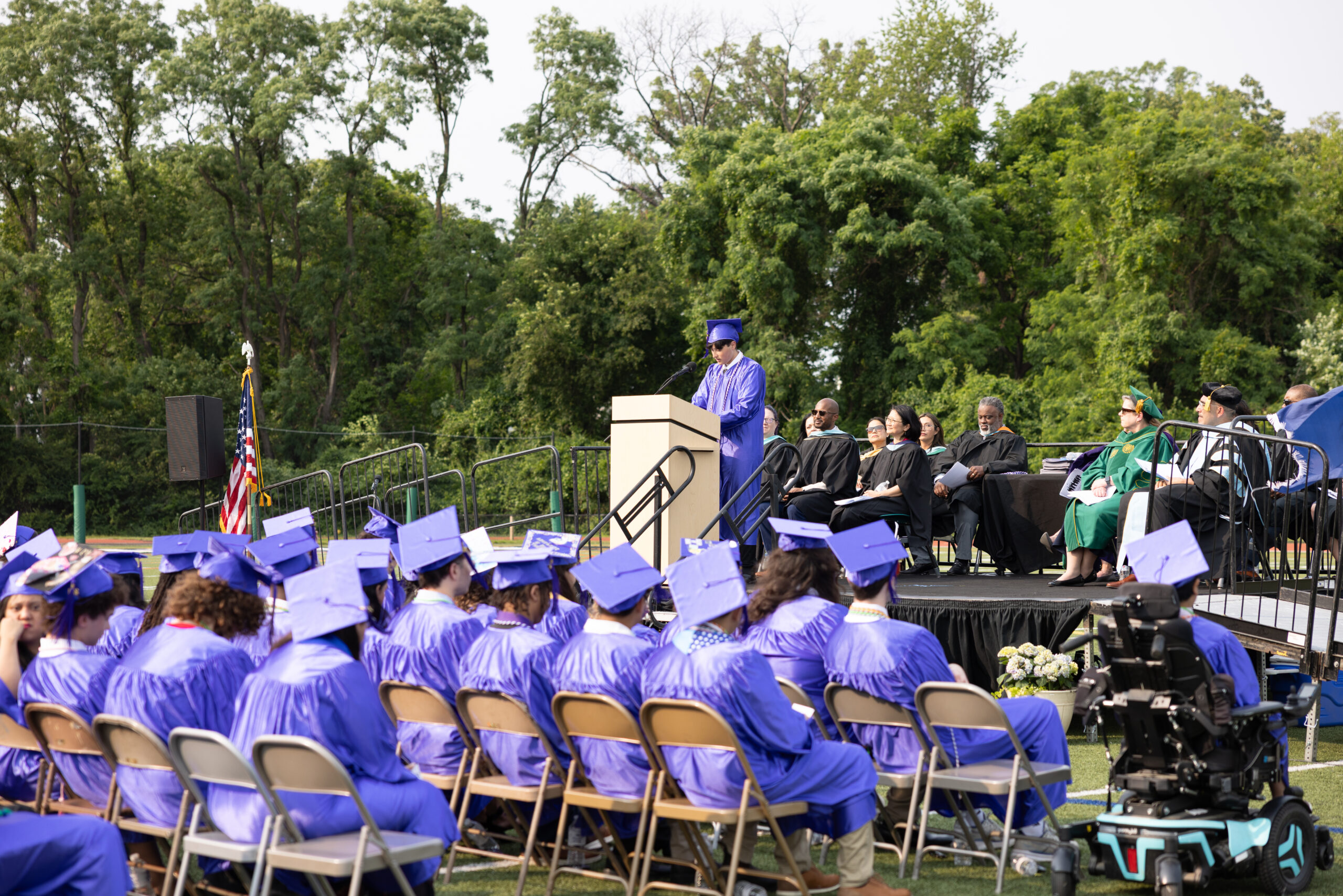 Students listen to the Class of 2025 Commencement speeches