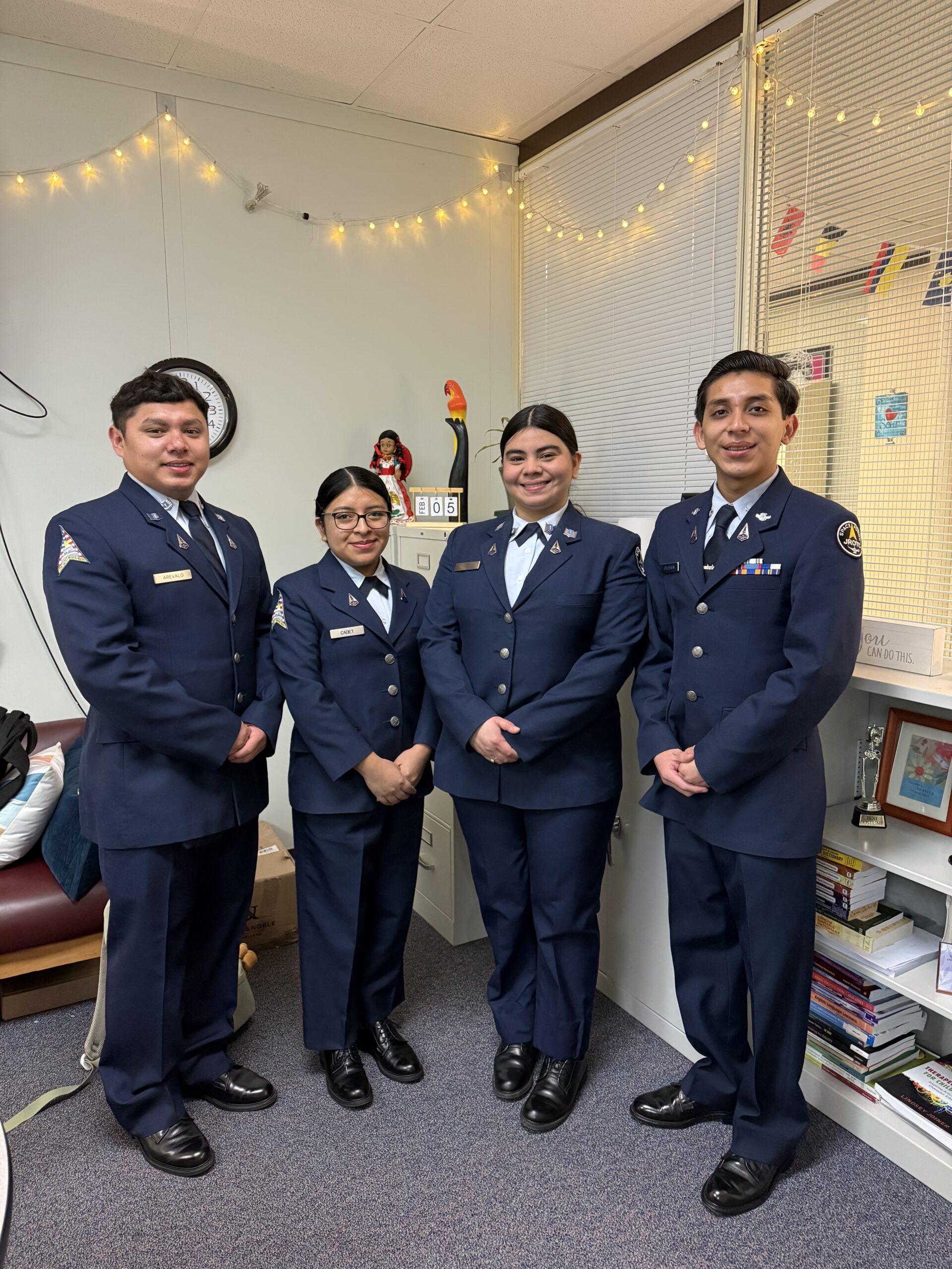 4 ELI students pose in their Space Force JROTC uniforms