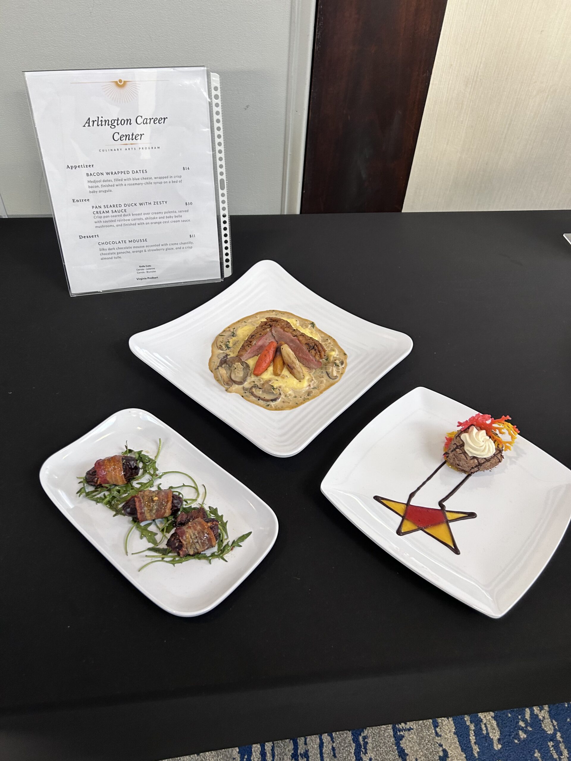 Pictures of three plates created by students at the Virginia ProStart Competition