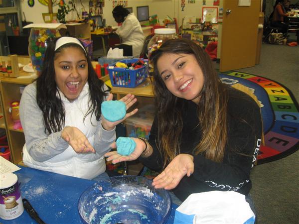 Students practicing making crafts