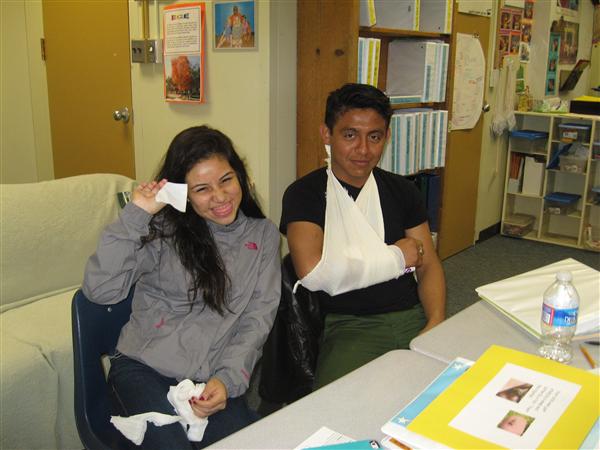 Students practicing first aid